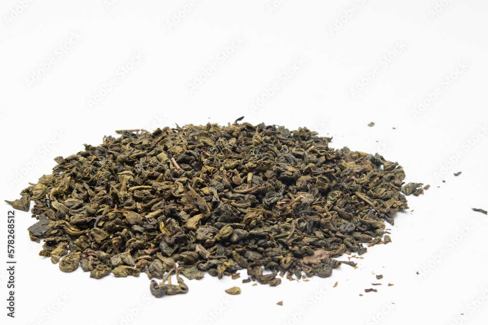 Heap of dry green tea isolated on white background Heap of dry green tea isolated on white background