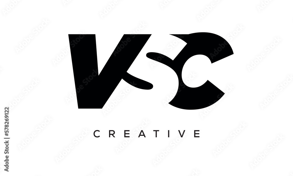 VSC letters negative space logo design. creative typography monogram vector