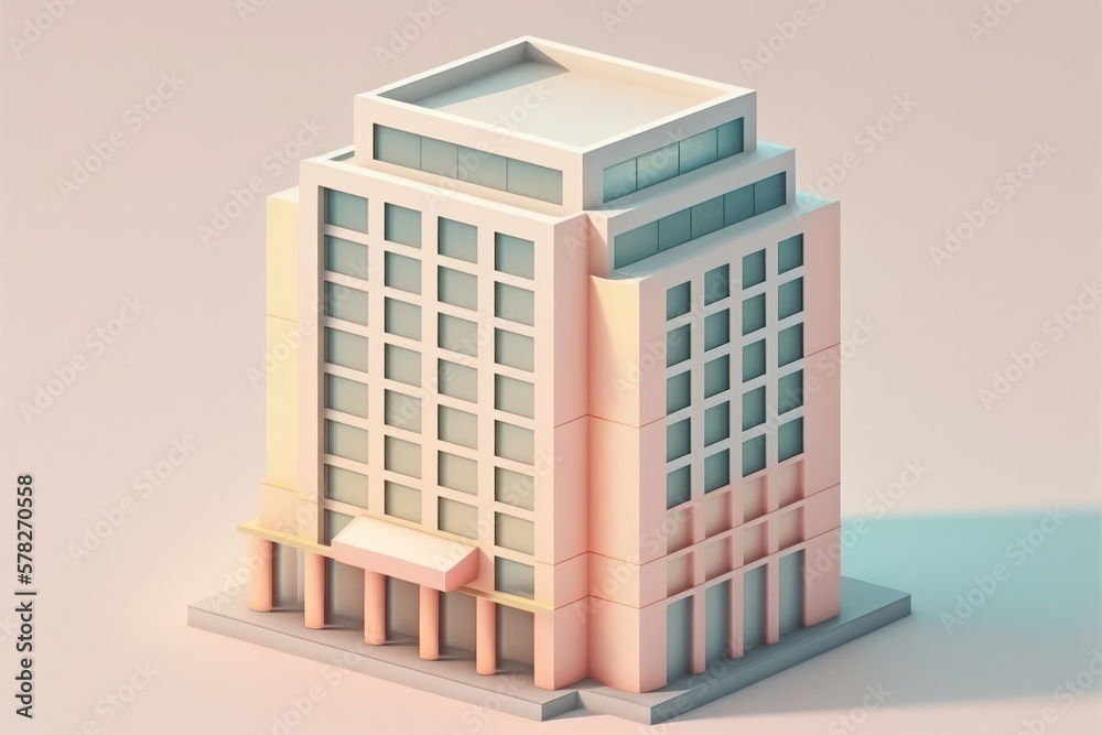 A pastel 3D illustration of a tower block – Created with generative AI technology A pastel 3D illustration of a tower block – Created with generative AI technology