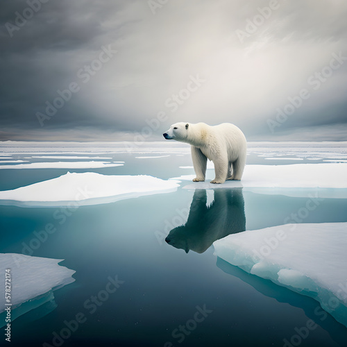 Isolation and Vulnerability in the Arctic: Capturing a Lone Polar Bear on a Melting Ice Floe with Telephoto Lens in Conservation-Themed Photography © aprilian