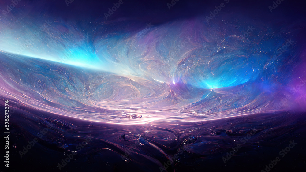 Abstract flowing purple and blue liquid wallpaper. Texture imitating running painting with shiny details. 3D rendering background for graphic design, banner, illustration