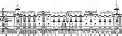Vector sketch of classic skyscraper multi-storey building background illustration in big city