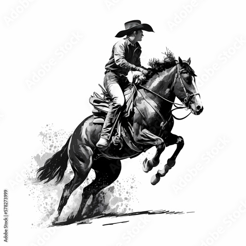 Cowboy rides a bucking bronco in a rodeo performance silhouette. Generative AI © premiumdesign