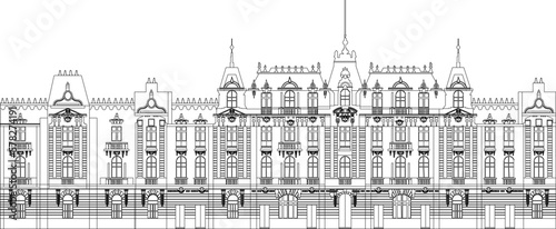 Vector sketch of classic skyscraper multi-storey building background illustration in big city