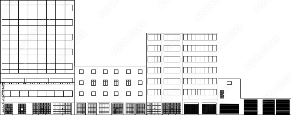Vector sketch of high-rise skyscrapers background illustration in a big city