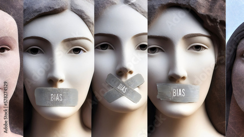 Bias and silenced women. They are symbolic of the countless others who has been silenced simply because of their gender. Bias that seek to suppress women's voices.,3d illustration photo