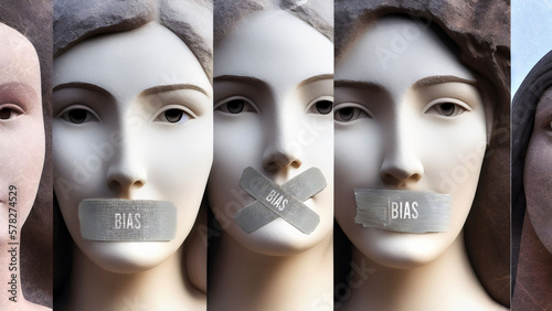 Bias and silenced women. They are symbolic of the countless others who has been silenced simply because of their gender. Bias that seek to suppress women's voices.,3d illustration