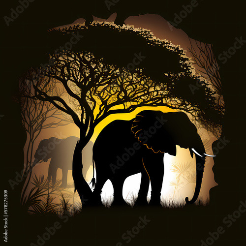 Elephant Silhouette. Generative AI