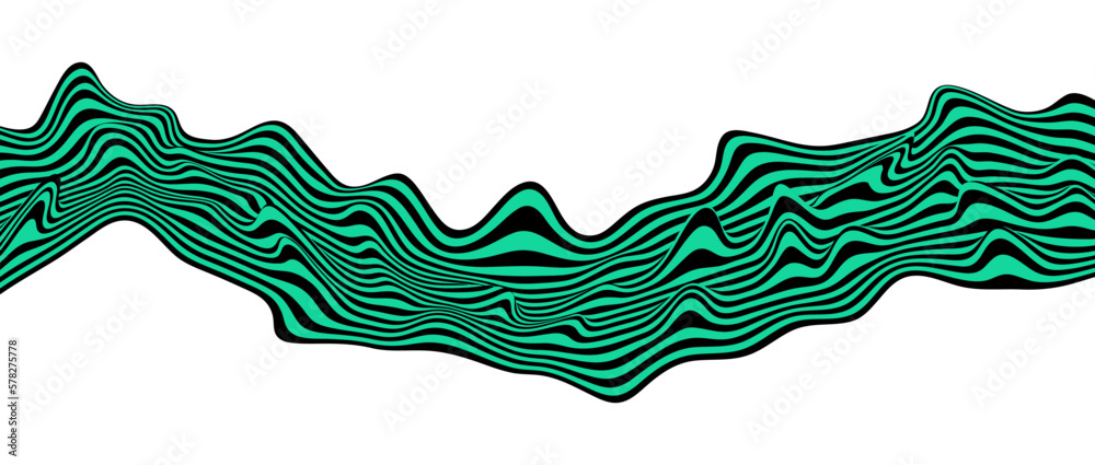 Abstract optical illusion wave on white background. A flow of black and green stripes forming a wavy distortion effect. Vector Illustration. Abstract optical illusion wave on white background. A flow of black and green stripes forming a wavy distortion effect. Vector Illustration.