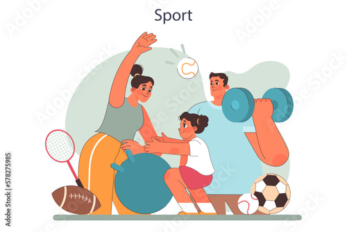 Sport activity together. Happy family training together, active lifestyle.