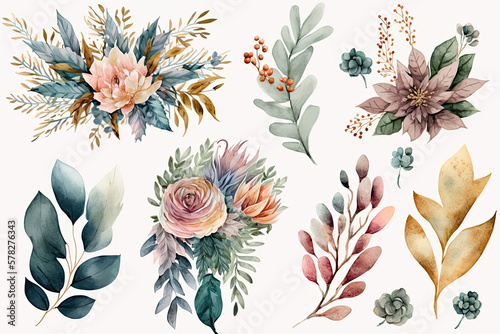 Set of Frame Watercolor Floral Decorations © Aksapix Studio