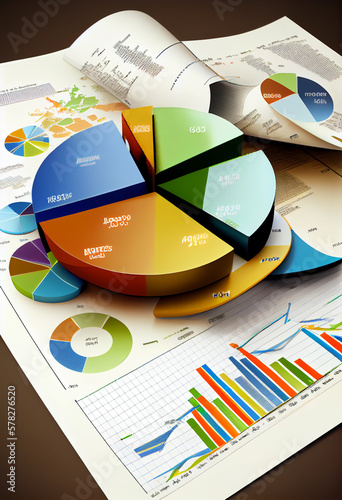 Business still-life with diagrams, charts and numbers.