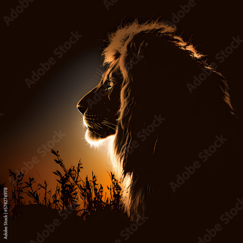 Lion Silhouette. Generative AI