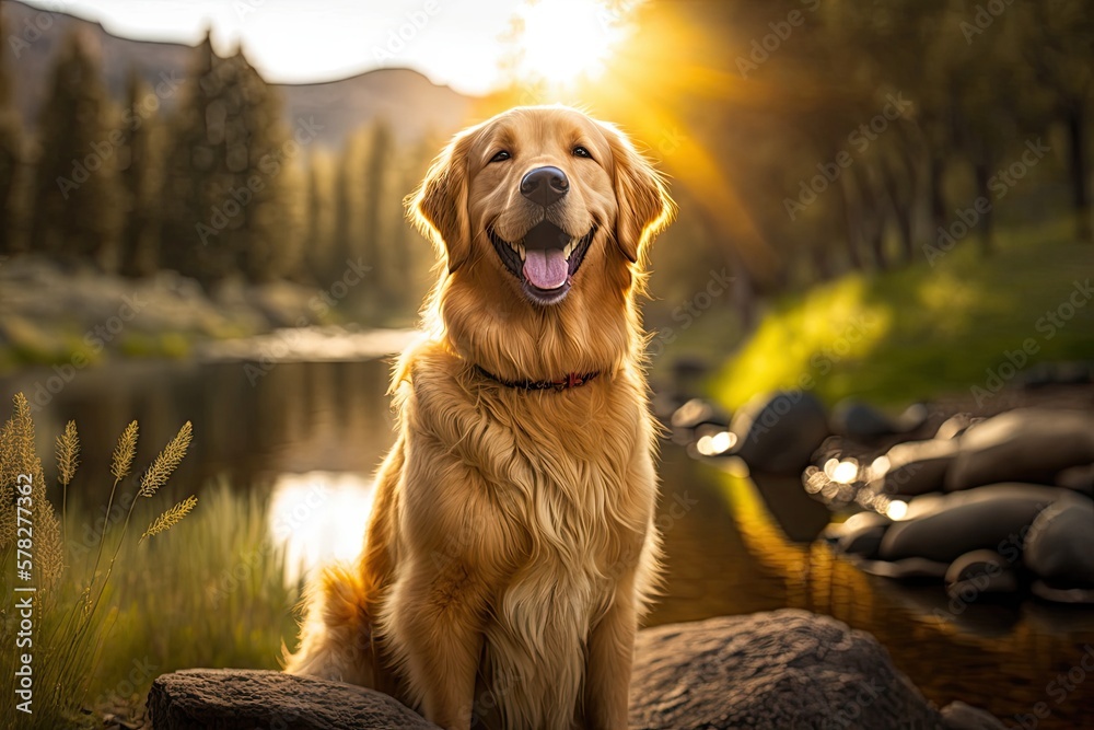 Golden retriever dog happiness and smile. Adorable pet.Generative ai Golden retriever dog happiness and smile. Adorable pet.Generative ai
