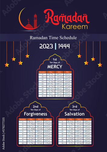 Gradient ramadan schedule calendar template design