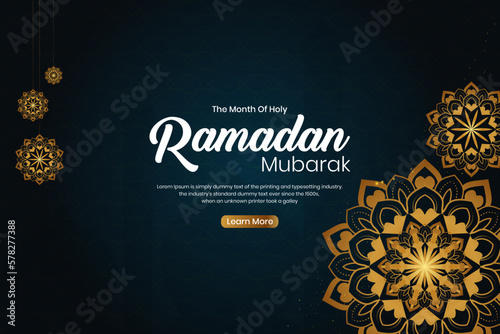Ramadan Kareem social media banner template with mandala Islamic lanterns