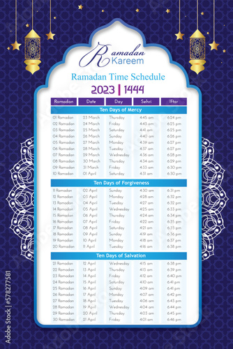 Gradient ramadan schedule calendar template design