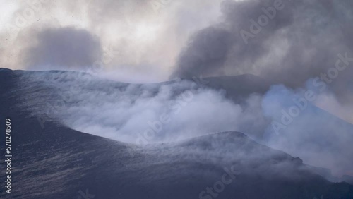 Volcanic Gases Clouds Expelled From La Palma Volcano CumbreVieja With Some Pyroclasts Being Projected photo