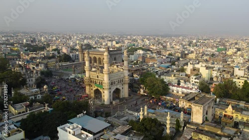 charminar areal view drone shot daytime 4k 30p photo