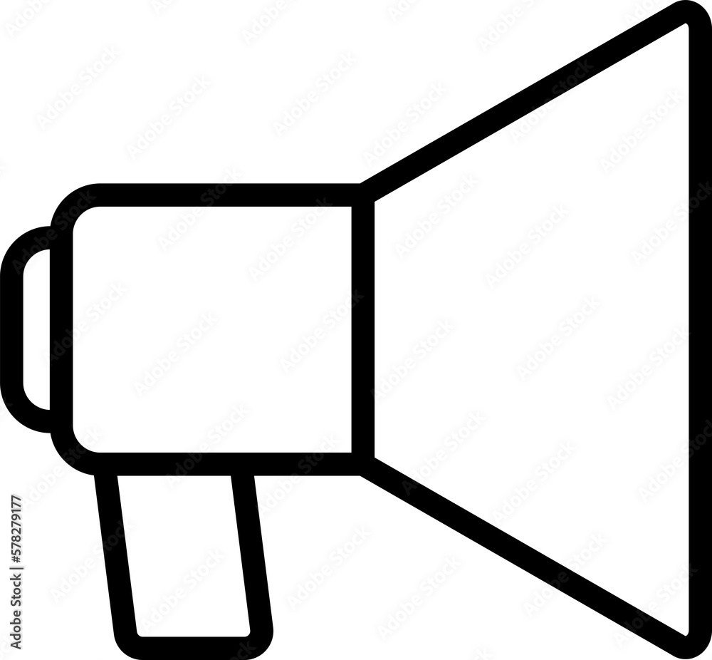 Megaphone icon in png. Outline speaker symbol. Loudspeaker in line