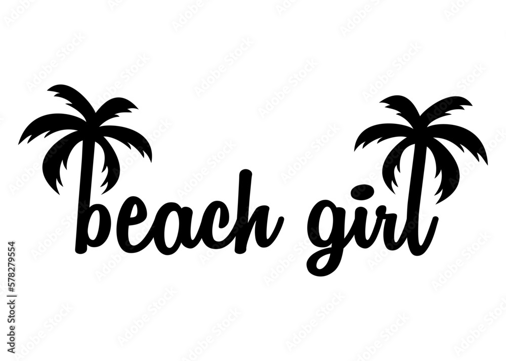 Destino de vacaciones. Logo aislado con letras del mensaje beach girl en texto manuscrito con letras b y l con forma de palmera