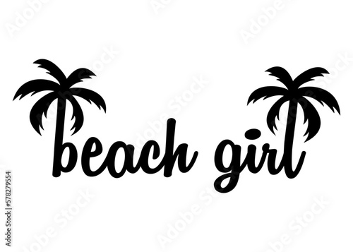 Destino de vacaciones. Logo aislado con letras del mensaje beach girl en texto manuscrito con letras b y l con forma de palmera