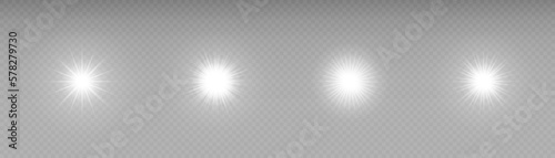 White flashes of light and glare. Laser beams of light. Beautiful light flashes. Glowing stripes on a transparent background.	
