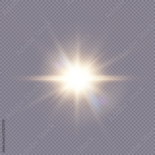 Glow of gold stars of light on a transparent background. Blurred light vector collection. Flash  sun  flicker. 