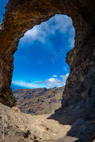 Epic cave view point on top of Los Gigantes in Tenerife Canary Islands over looking the Atlantic Ocean