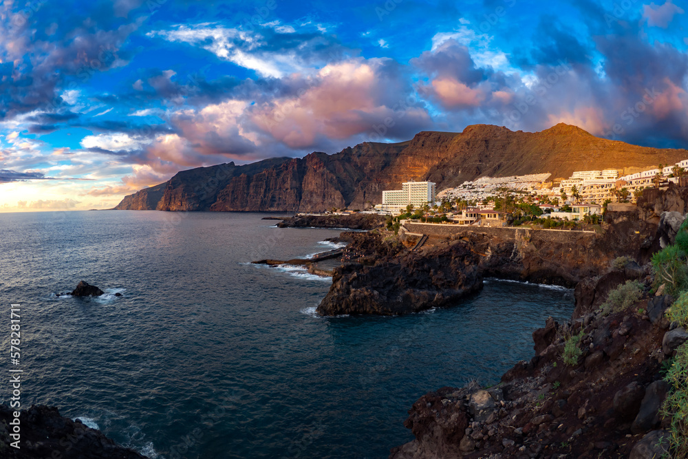 Beautiful sunset view of Los Gigantes in Tenerife Canary Islands Spain