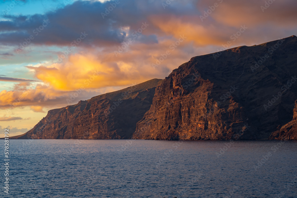 Beautiful sunset view of Los Gigantes in Tenerife Canary Islands Spain