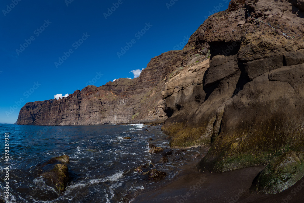 Beautiful landscape of the cliffs and mountains of Los Gigantes in the canary Islands during springtime