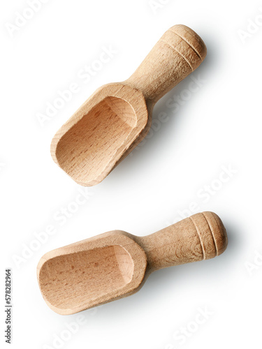 two empty wooden scoops