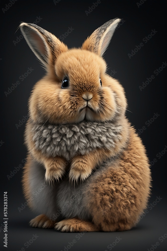Fluffy bunny, cute bunny, high quality and detailed, macro isolated with black, macro animal