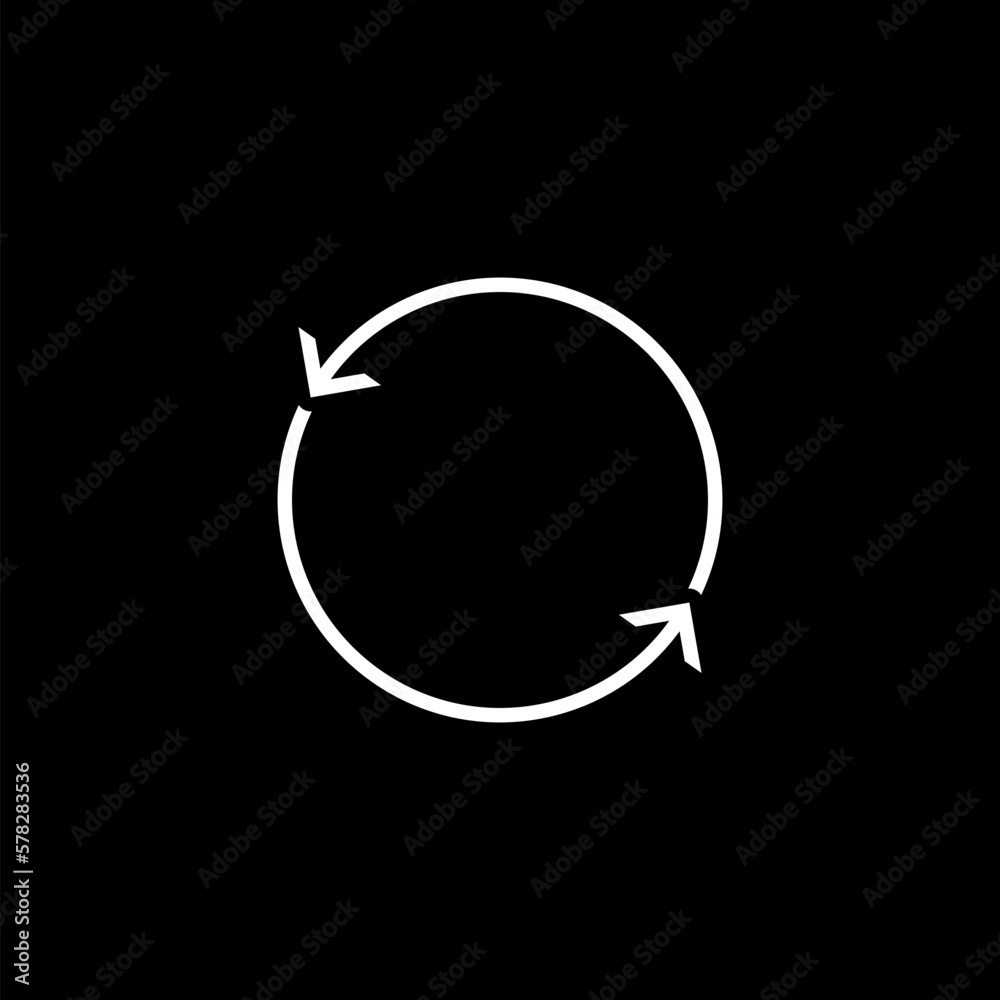 Refresh and reload arrow icon isolated on black background. Refresh and reload arrow icon isolated on black background.