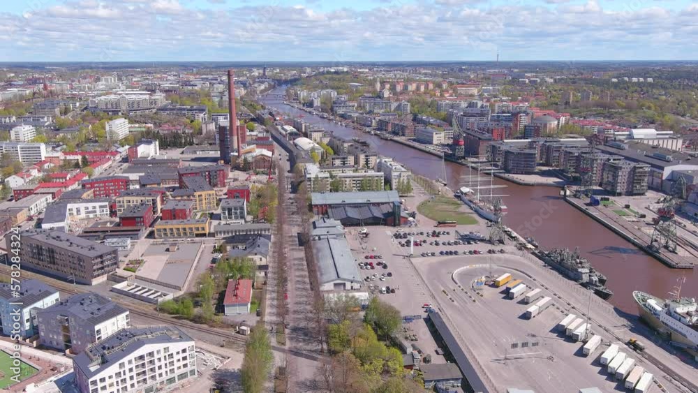 Turku, Finland: Aerial view of Nordic city in spring - landscape panorama of Northern Europe from above Turku, Finland: Aerial view of Nordic city in spring - landscape panorama of Northern Europe from above