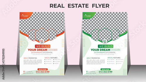  Modern abstract real estate  flyer a4 vector layout template. Marketing proposal leaflet or poster banner cover design. Real estate template design print ready.