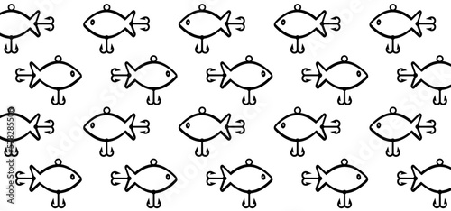 Cartoon fish banner for fishing icon or pictogram. Favorite hobby sport for people. Fish food or fish hook or fishhook. National go fishing day. Vector icon or logo.