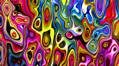 Modern expressionist abstract art effect of distorted shapes in rainbow colors