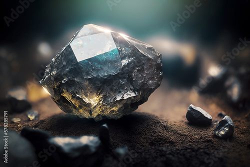 rough diamond in gemstone mine. generative AI
