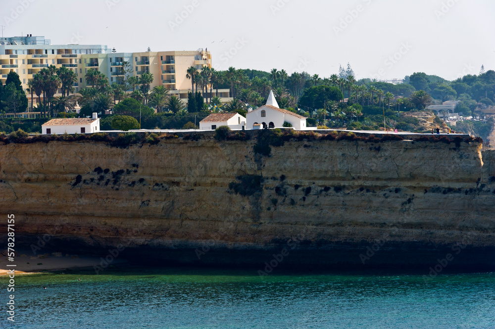 Fototapeta premium Chapel at Nossa Senhora de Rocha and rock formations Algarve Portugal