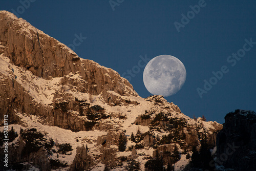 The moon sets from the mountain a Branzi Bergamo