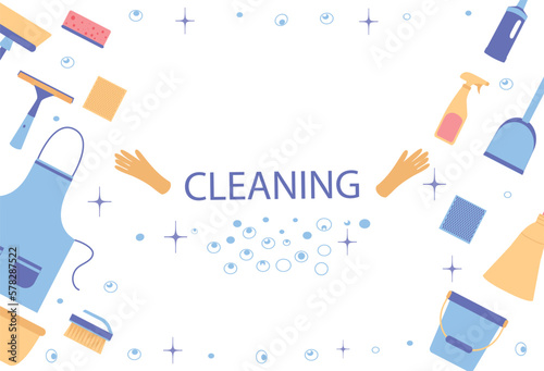 Background of cleaning equipment. Vector illustration isolated on a white background