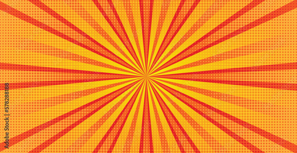 Fototapeta premium Orange Sunburst Pattern Background. Rays. Radial. Abstract 1970s Retro Backdrop. Summer Banner. Vector Illustration
