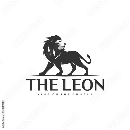 Fotografi standing lion logo design vector illustration