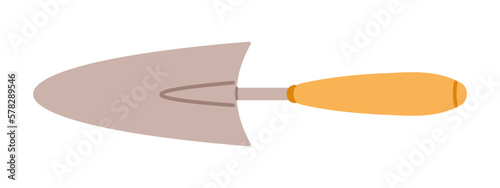 Vector trowel or spade in flat design. Illustration of small shovel with yellow handle. Gardening digging tool. Planting and agriculture. Little shovel for horticulture.