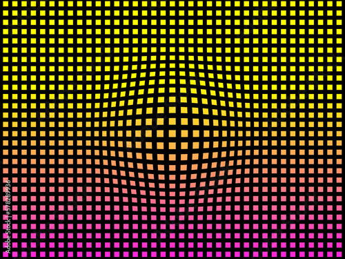 A circular bump on a regular background made of squares.