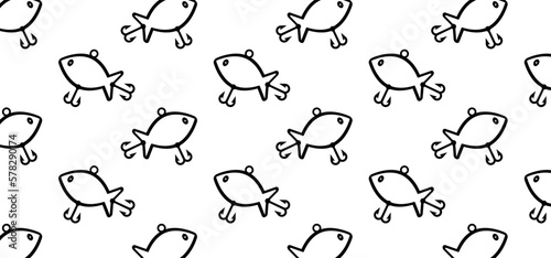 Cartoon fish banner for fishing icon or pictogram. Favorite hobby sport for people. Fish food or fish hook or fishhook. National go fishing day. Vector icon or logo.