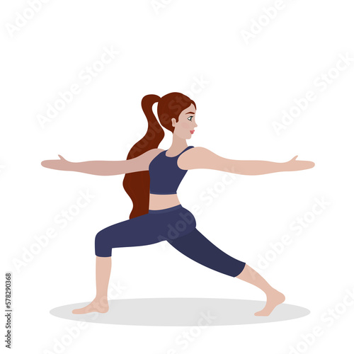 Fototapeta Naklejka Na Ścianę i Meble -  Woman exercising yoga. Vector illustration in flat cartoon style, concept illustration for healthy lifestyle, sport, exercising.