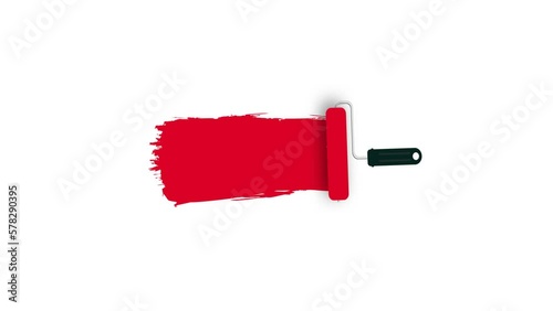 Roller brush with red paint. 4k